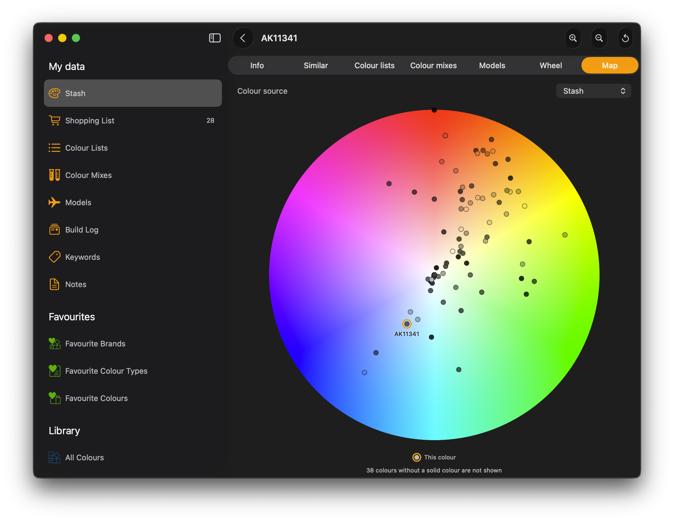 Color map, showing the stash