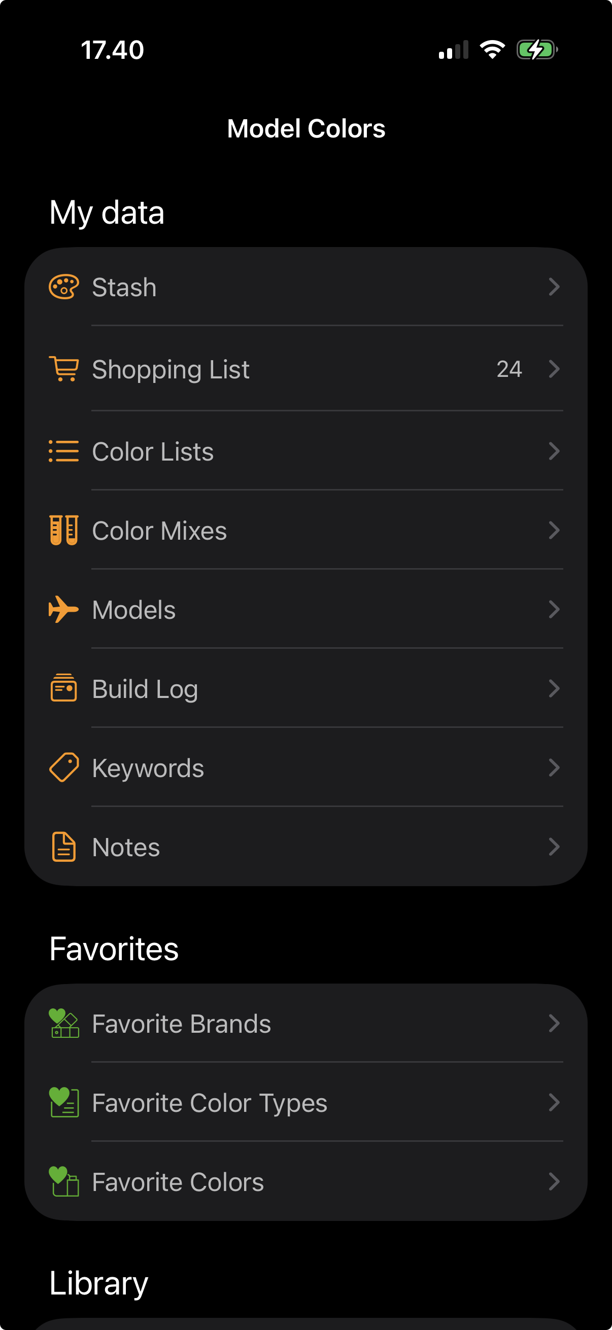 Model Colors main menu in dark mode