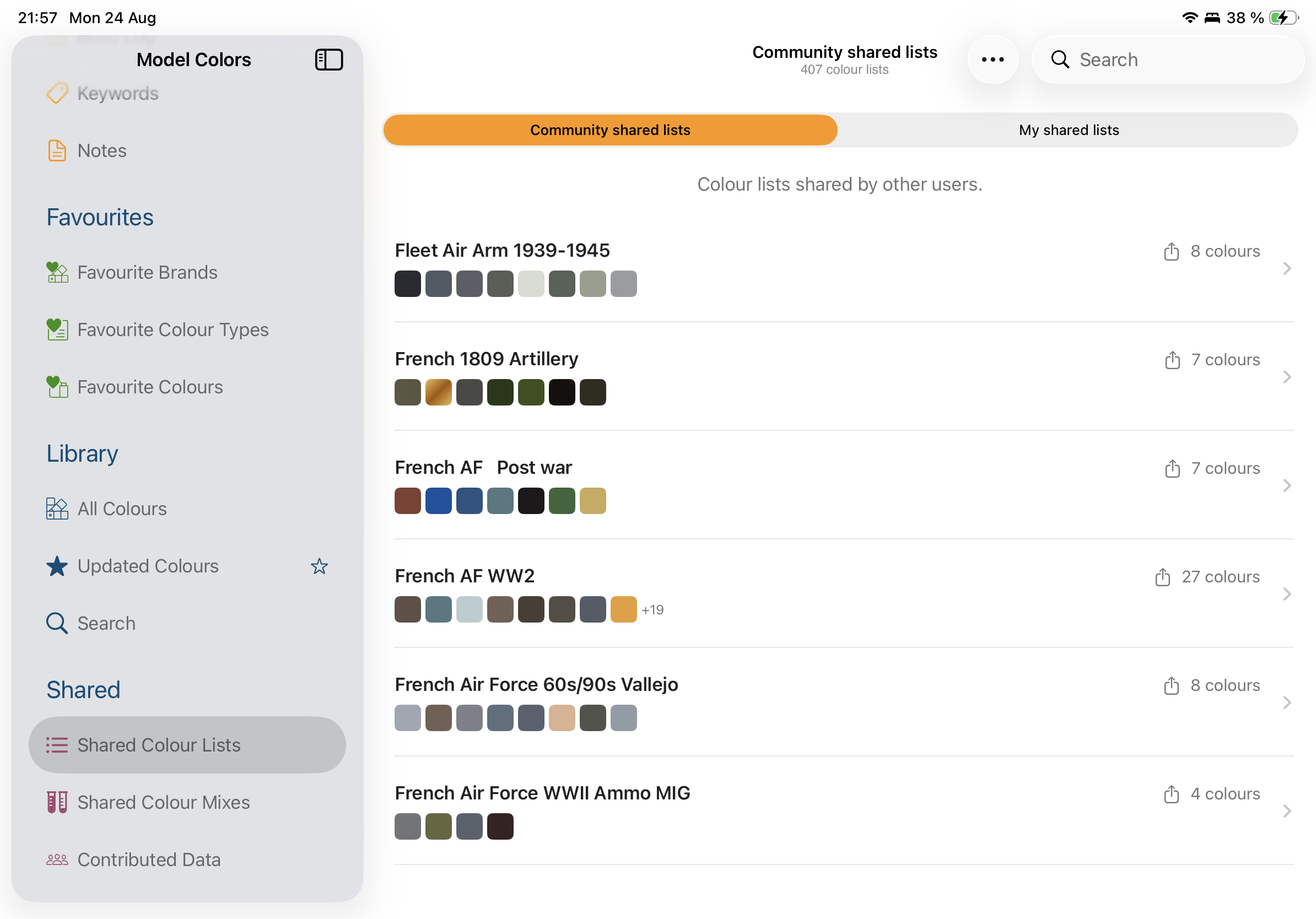 Color lists shared by the community