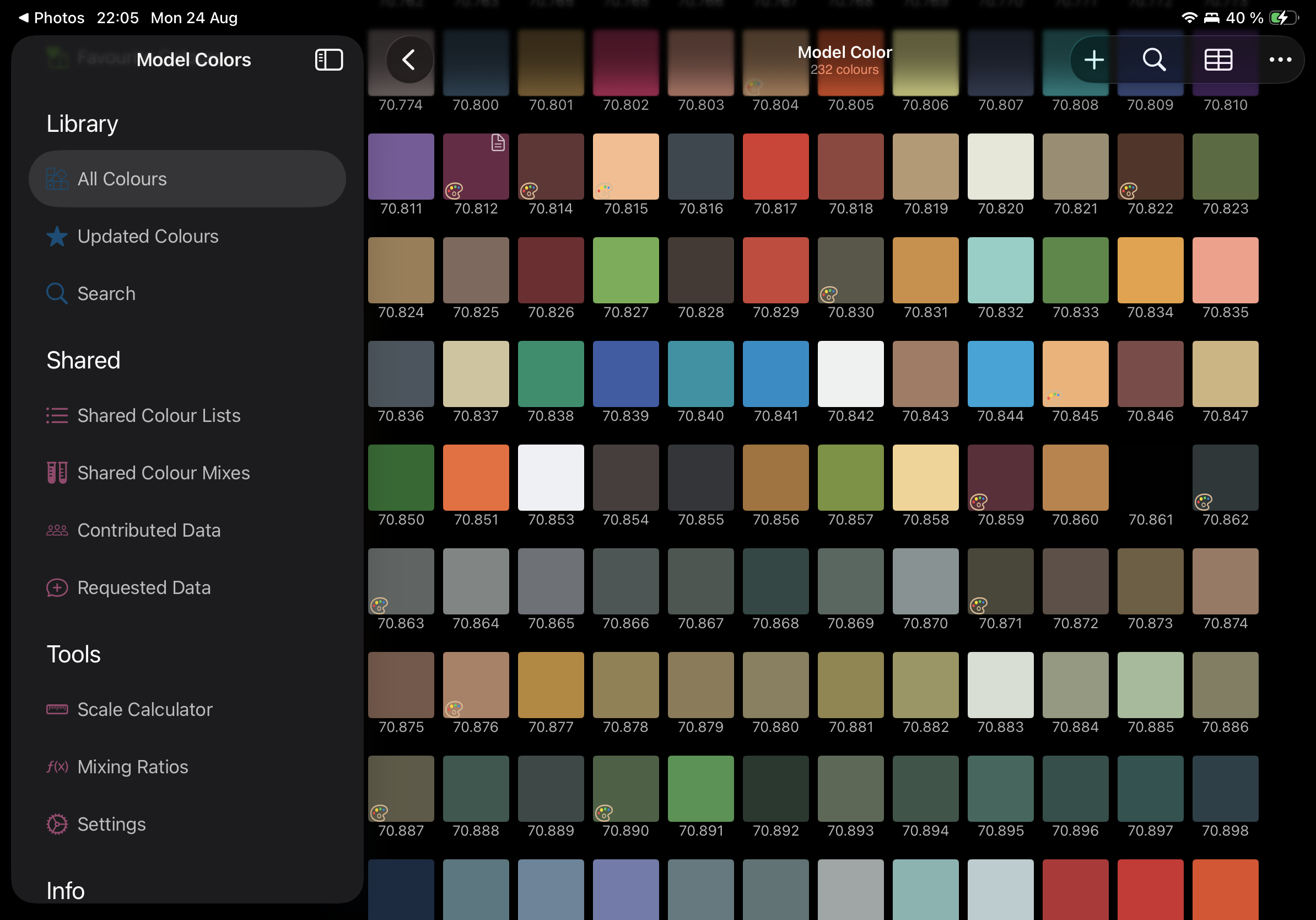 Colors for a single color type (range)