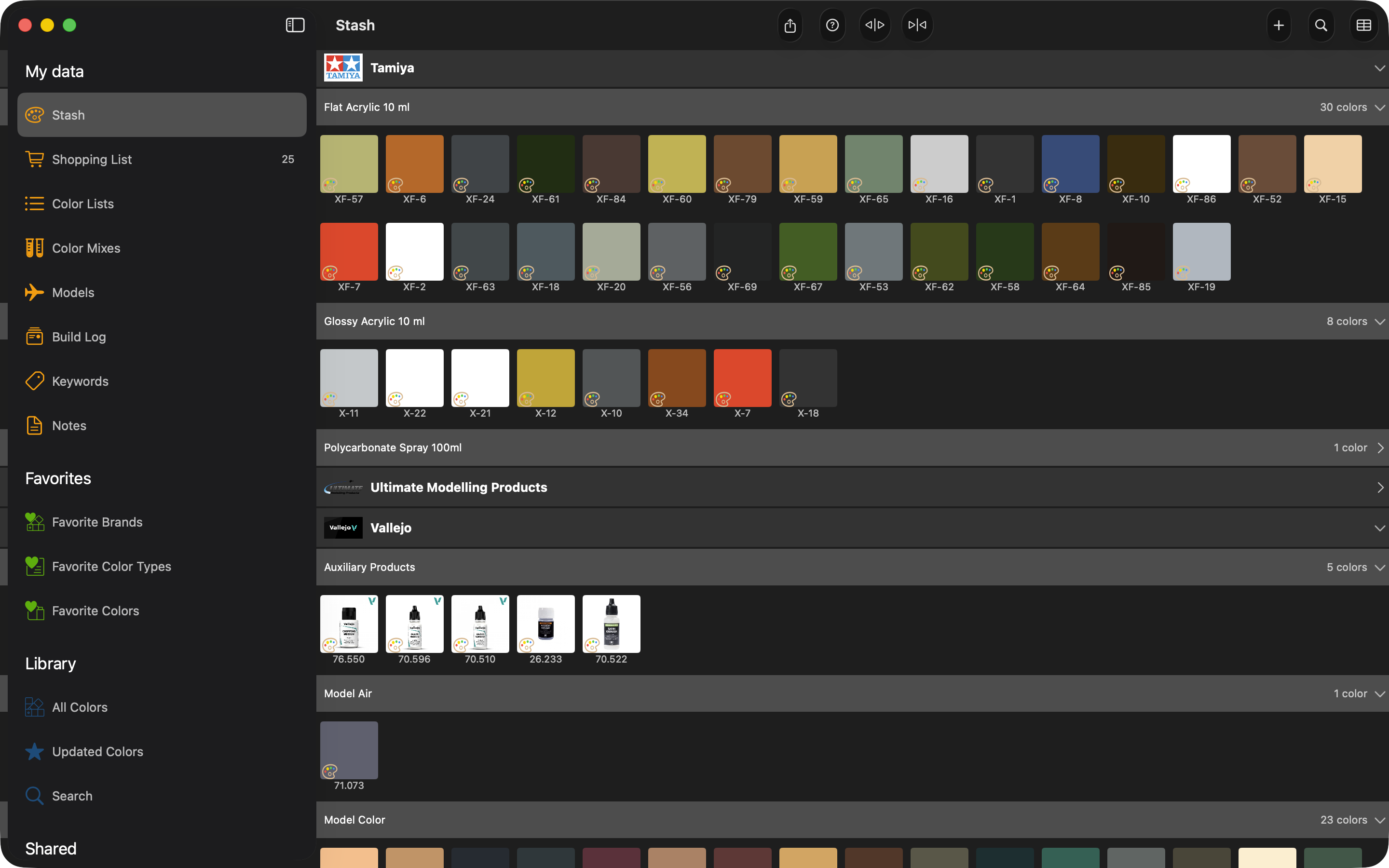 Grid view of the paint stash